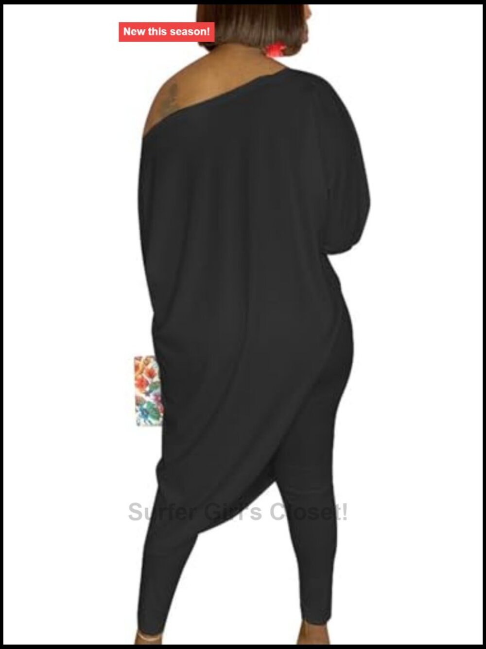 Casual 2 Piece Outfit Off Shoulder Irregular Hem Tunic Top Bodycon Pants Set - Picture 2 of 5